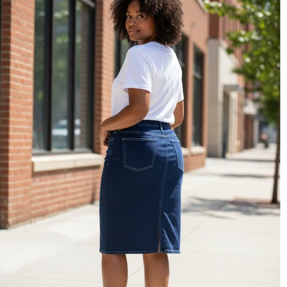 LAUREN Ralph Lauren Denim Skirt Stretch Pockets Belt Loops Sz. 14